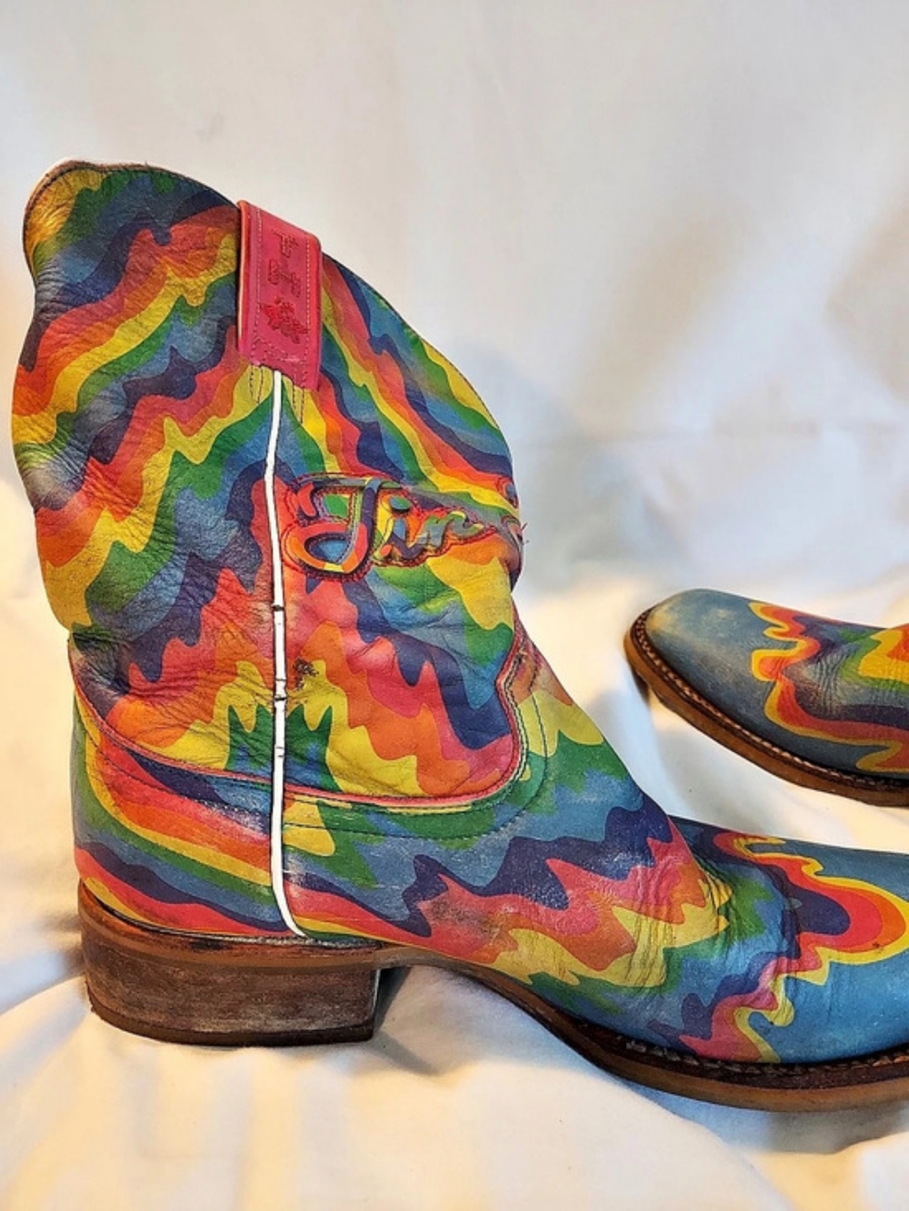 Tin Haul "Neon Melt" Psychedelic Rainbow Leather Cowboy Boots - Size 8.5 - Picture 6 of 15